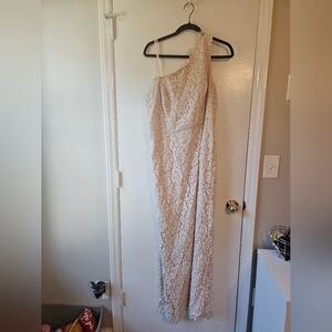 Adrianna Papell One-Shoulder Lace Dress in Cream